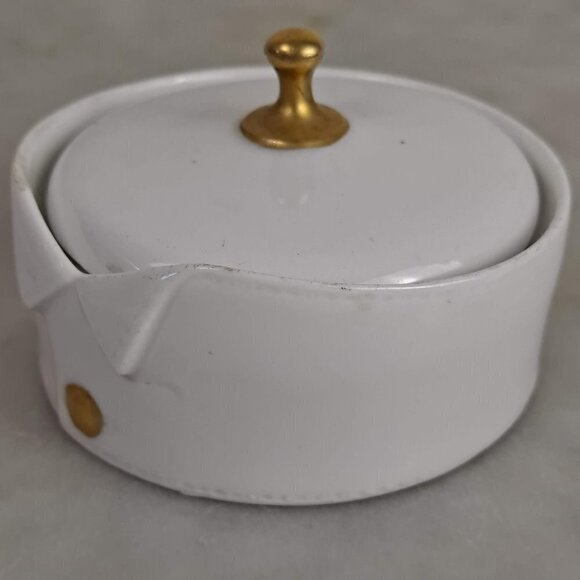 R & S Germany Cream Colored Button Box Gold Accent Removable Lid Porcelain - Picture 3 of 13